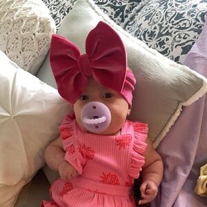 Pink velvet baby head wrap bow